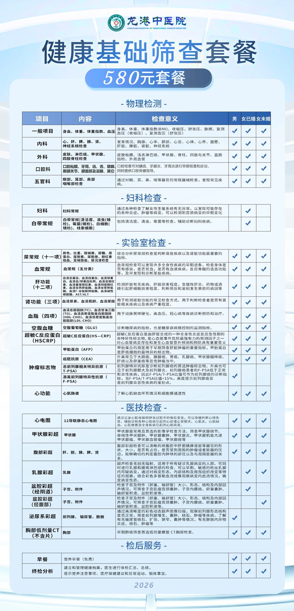 2026 健康必备！龙港中医院新体检套餐来了~~