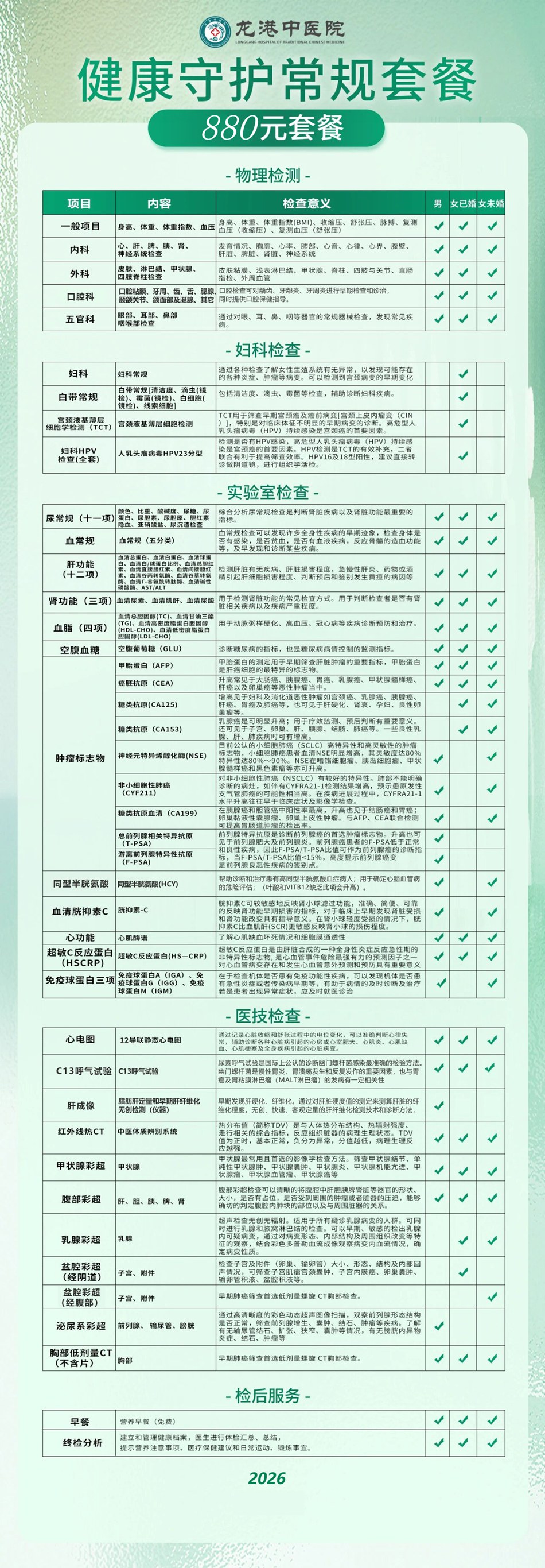 2026 健康必备！龙港中医院新体检套餐来了~~