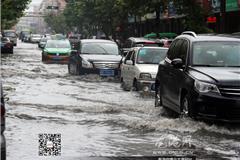 龙港网8月9日讯：受强台风“苏迪罗”影响，苍南县发布台风Ⅲ级预警信号。从昨天下午开始，龙港镇就遭受了大暴雨的袭击，雨量在不断明显的增加。经过一整夜的强降雨，记者看到，江山、湖前、龙跃等社区内的部分河道内涝较为严重，河水几乎已经与地面界限持平或超过。而在龙港的西三街、西六街、西城路等街道也纷纷开启了“看海”模式，行人车辆“海中”前行，积水严重。