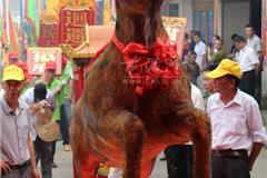 龙港网6月3日讯：今天上午，两岸（苍南）杨府侯王信俗文化交流仪式在龙港鲸头杨府殿举行，这是苍台两地民俗文化交流的一大盛事。活动现场，鲸头杨府信众迎接了台湾杨府塑身和信众。随后，两岸杨府信众共同开展了祭祀杨府侯王活动。此次通过两岸（苍南）杨府侯王信俗文化交流，将更好地继承和弘扬杨府侯王见义勇为、不畏强暴、团结友爱、热爱和平的传统美德，促进苍台两地交往、经贸文化合作，增进民众感情。